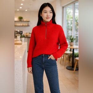 Vince Camuto Vibrant Red Half-Zip Sweater